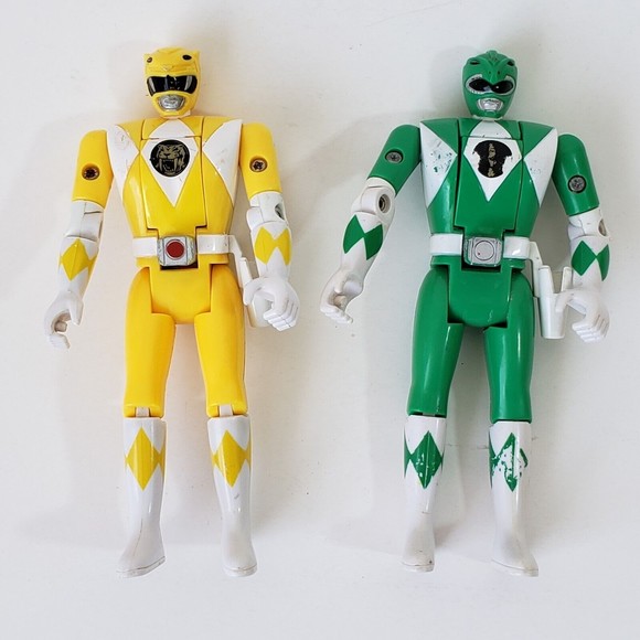 VTG 93 Bandai Mighty Morphin Power Rangers Flip Head Lot of 2 green and yellow - Picture 1 of 9